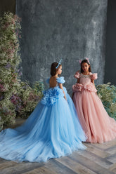 Pentelei Couture Flower Girl Pageant Gown with Elegant Train | Perfect for Weddings